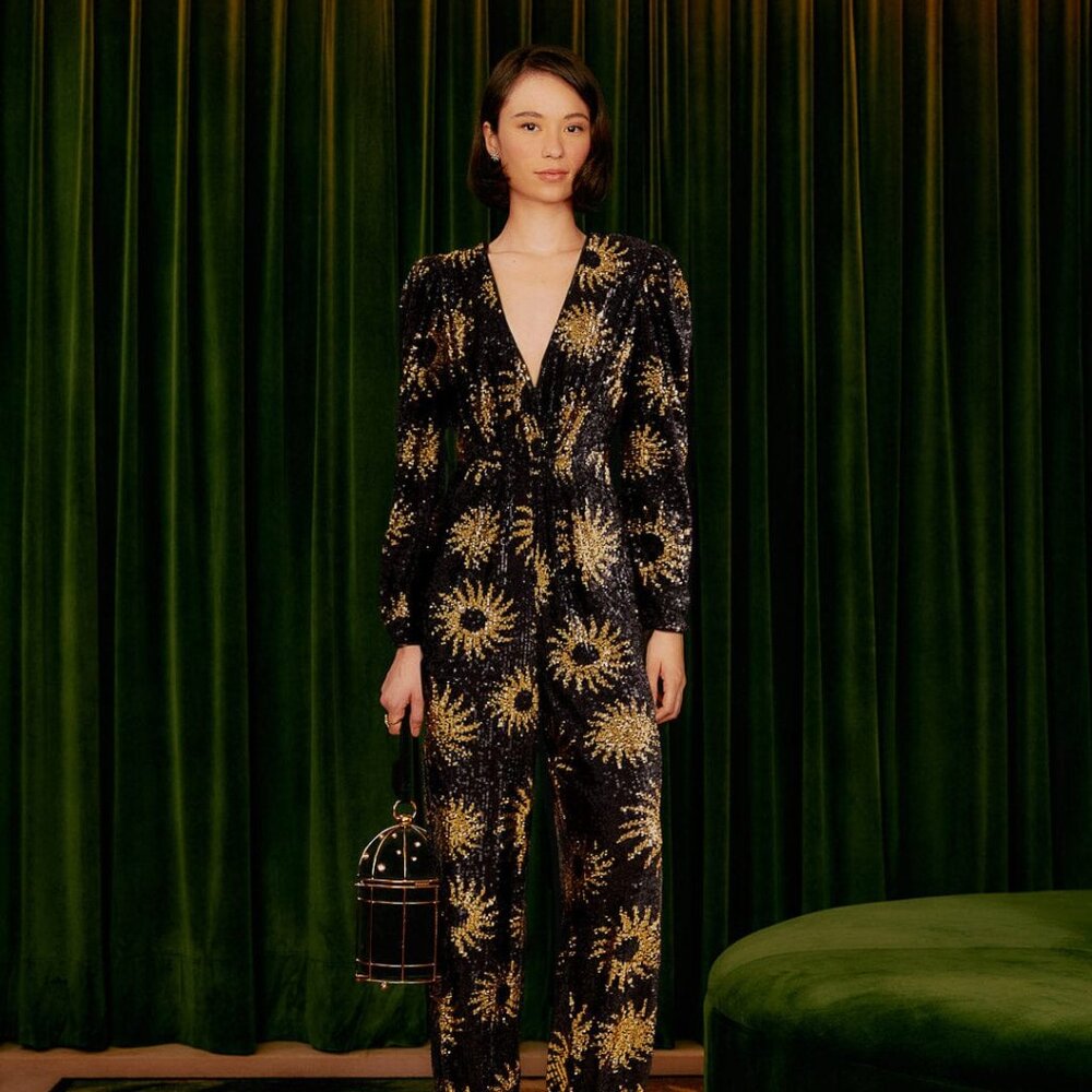 Sunny Mood Sequin V Neck Jumpsuit